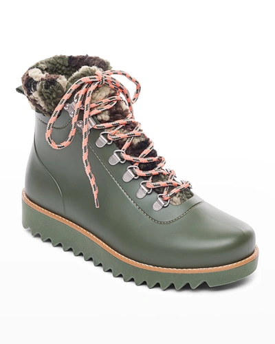 Shop Bernardo Wiley Lace-up Rubber Rain Booties In Military