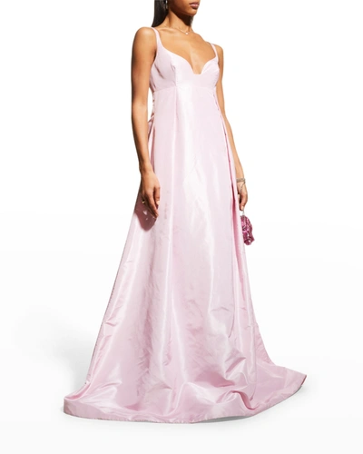 Shop Adam Lippes Empire Waist Silk Taffeta Gown In Pink