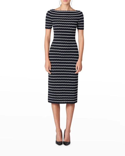 Shop Carolina Herrera Striped Scallop Knit Dress In Midnight Multi