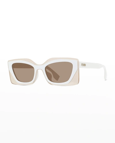 Shop Fendi Clear Rectangle Acetate Sunglasses In 21e White