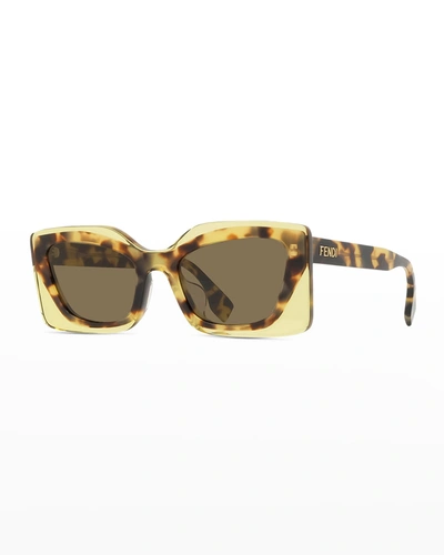 Shop Fendi Clear Rectangle Acetate Sunglasses In 55e Havana