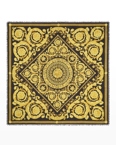 Shop Versace Barocco-print Cashmere-blend Scarf In A7900 Gold Print