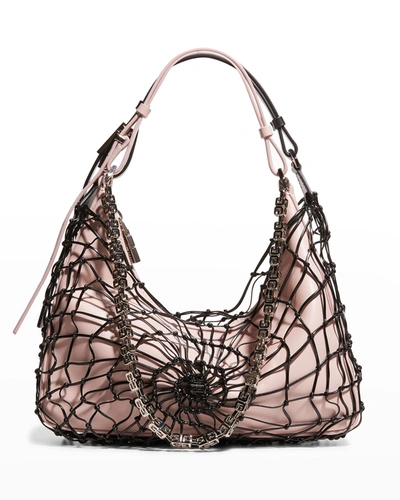 Shop Givenchy Moon Cut-out Calfskin Net Small Hobo Bag In 692 Pinkblack