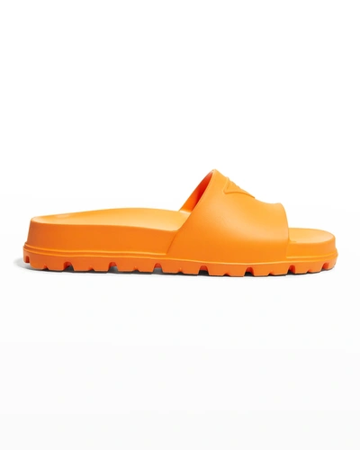 Shop Prada Rubber Logo Pool Sandals In Papaya
