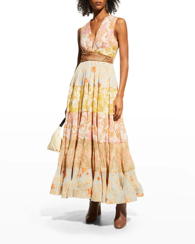 Shop Zimmermann Postcard Pleated Midi Dress In Spliced