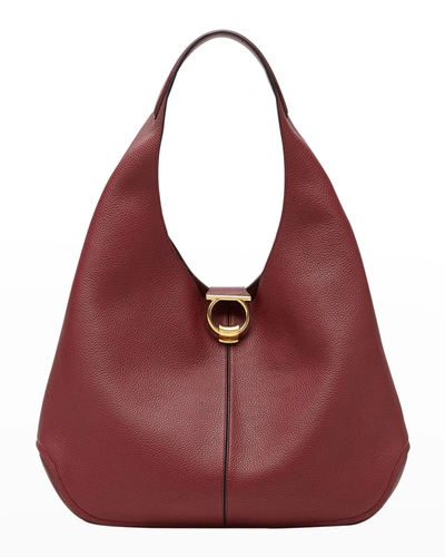 Shop Ferragamo Margot Gancio Hobo Shoulder Bag In Carmine