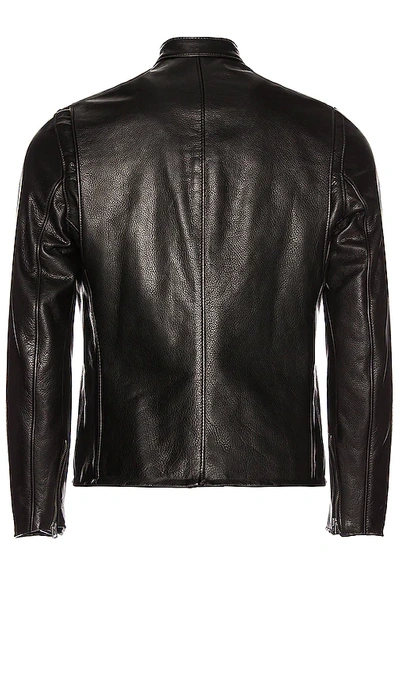 Schott Waxed Natural Pebbled Cowhide Cafe Leather Jacket In Black