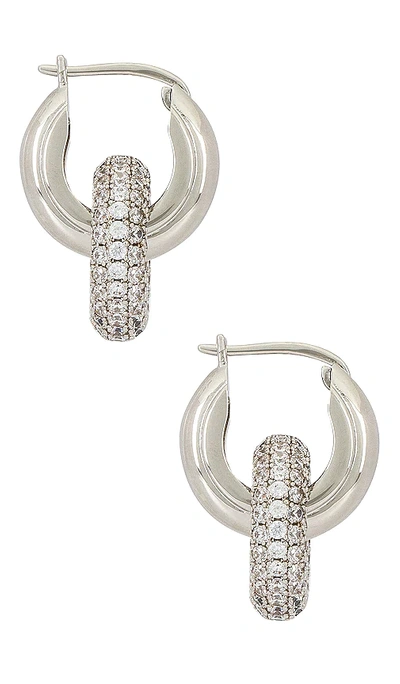 Luv Aj Pave Interlock Hoops In Metallic Silver