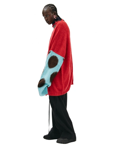 Shop Raf Simons Oversize Sweater Contrasted Embroiderie In Red