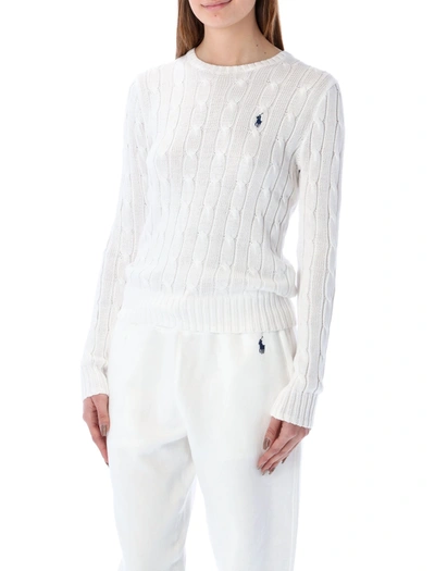 Shop Polo Ralph Lauren Cable Knit Crewneck Jumper In White