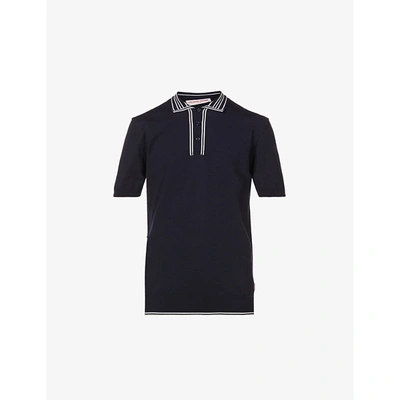 Shop Orlebar Brown Maurice Contrast-trim Cotton-knit Polo Shirt In Navy