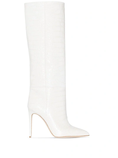 Shop Paris Texas 105mm Crocodile-effect Knee-high Boots In Neutrals