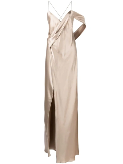 Shop Michelle Mason Silk Cowl Back Gown In Neutrals