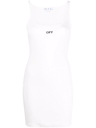 Shop Off-white Off-stamp Ribbed Dress In White