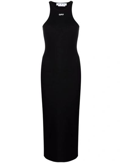 Off-white Logo Stretch-cotton Midi Dress In Black