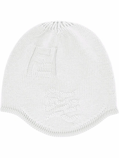 Shop Fendi Ff-logo Print Knit Hat In White