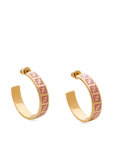 Shop Fendi Ff Logo-print Hoop Earrings In Gold