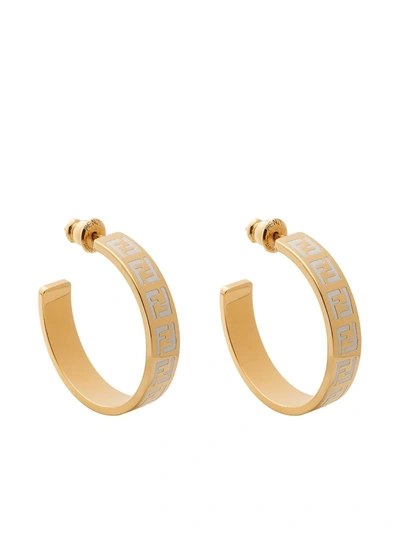 Shop Fendi Ff-logo Print Hoop Earrings In Gold