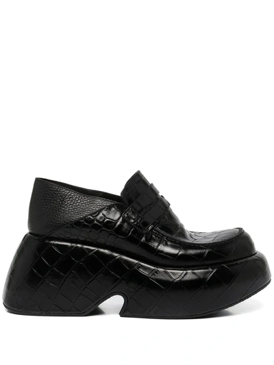 Shop Loewe Wedge Slip-on Calfskin Loafers In Black