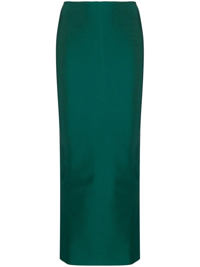 Shop Herve L Leroux High-waisted Fitted Maxi Skirt In Green