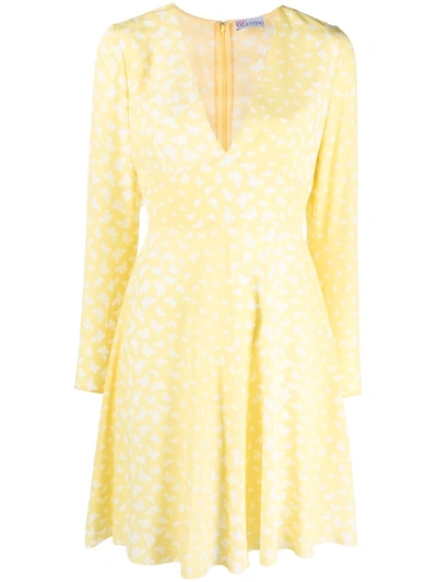 Shop Red Valentino Butterfly-print Silk Dress In Yellow