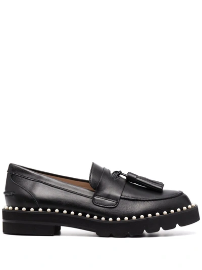 Shop Stuart Weitzman Mila Pearl-embellished Loafers In Black