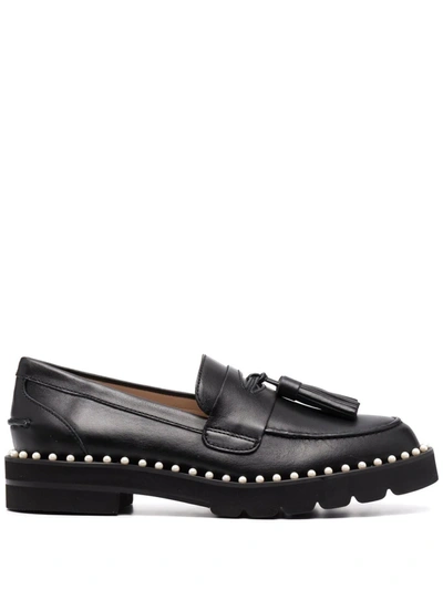 Stuart Weitzman Mila Tassel-trim Studded Loafers In Black