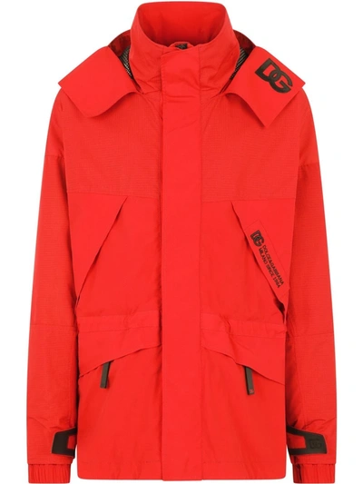 Shop Dolce & Gabbana Embroidered-logo Hooded Jacket In Rot
