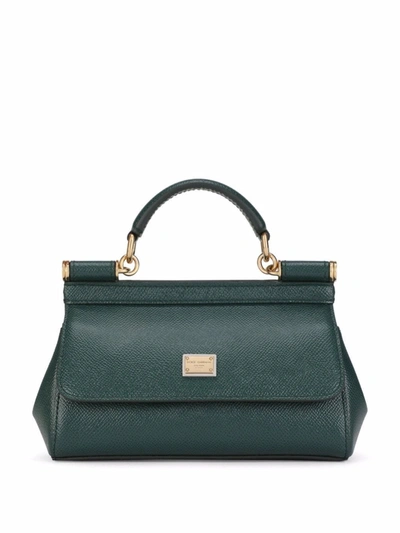 Shop Dolce & Gabbana Small Sicily Leather Top-handle Bag In Green