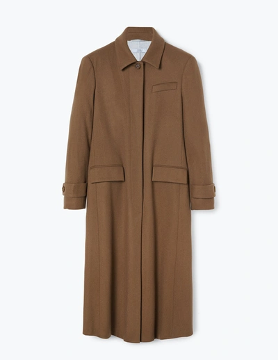 Shop A Line Concealed Buttons Flared Coat In Brick-brown