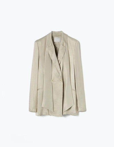 Shop A Line Tie-detail Double-breasted Blazer In Champagne-beige