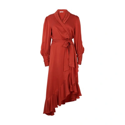 Shop Zimmermann Silk Wrap Midi Dress In Crimson