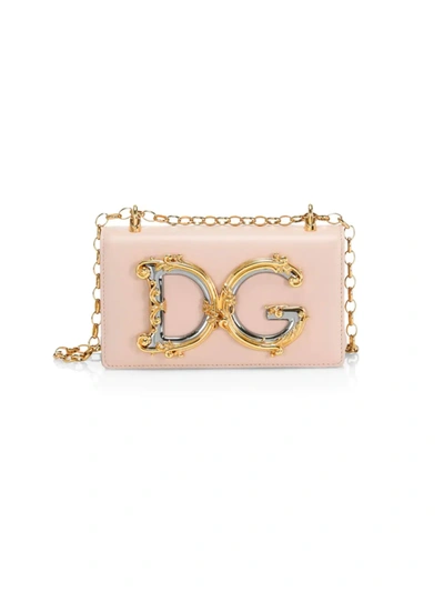 Shop Dolce & Gabbana D & G Girls Leather Crossbody Phone Case In Cipria