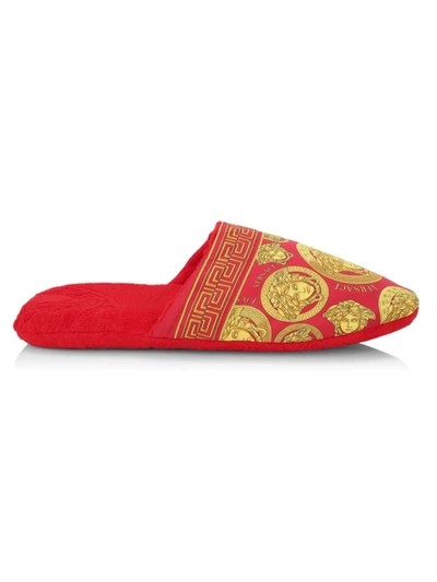 Shop Versace Women's Medusa Print Cotton Slippers In Rosso Oro