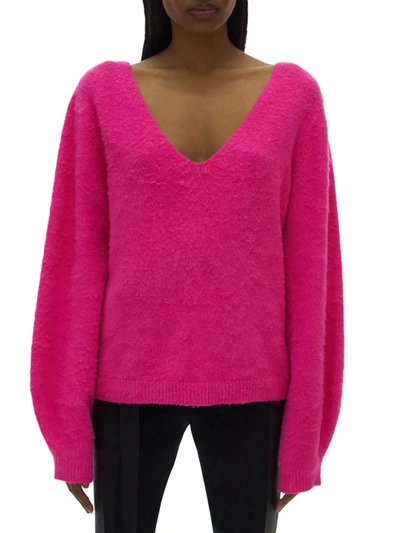 Shop Helmut Lang Women's Brushed V-neckline Sweater In Disco Pink