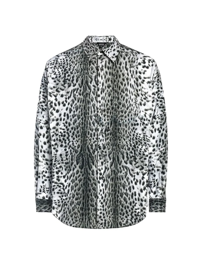 Shop Just Cavalli Men's Snow Leopard Printed Cotton Long-sleeve Shirt In Black