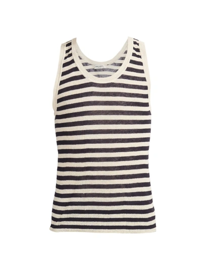 Shop Saint Laurent Striped Linen-blend Tank Top In Naturel Violet