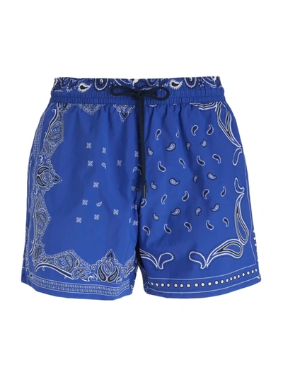 Shop Etro Pantaloncino Mare Bandana Printed Swim Shorts In Blue