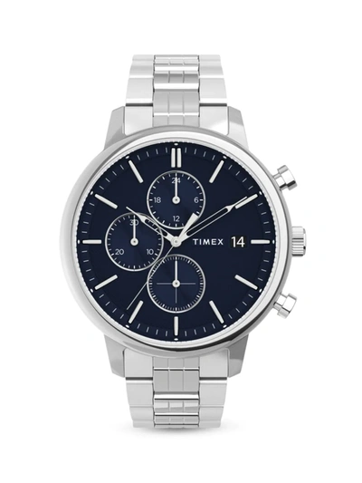 Shop Timex Men's Chicago Stainless Steel Blue 45mm Watch In Blue Silver