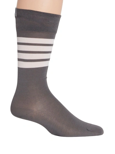 Shop Thom Browne Logo Stripe Mid-calf Socks In Medium Grey
