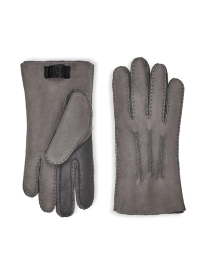 Shop Ugg Men's Contrast Sheepskin Touch Tech Gloves In Metal
