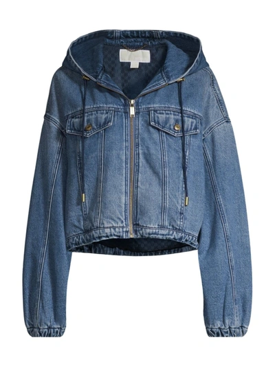 Shop Michael Michael Kors Women's Hooded Denim Jacket In Indigo Csw