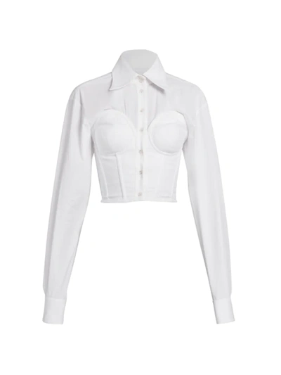 Shop Dolce & Gabbana Women's Button Down Corset Shirt In Bianco Ottico