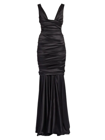 Shop Dolce & Gabbana Women's Ruched Silk Gown In Nero