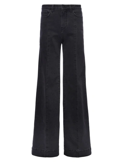 Shop L Agence Women's Sandy High-rise Pleated Stretch Wide-leg Jeans In Washed Black