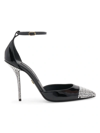 Shop Dolce & Gabbana Patent Leather Crystal Toe Pumps In Nero Crystal