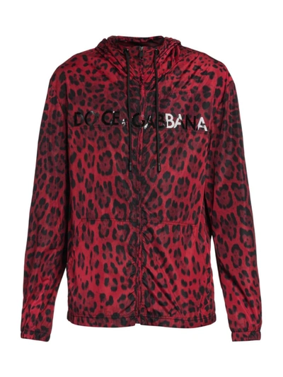 Shop Dolce & Gabbana Men's Leopard-print Hooded Windbreaker Jacket In Leo Nero Frosso