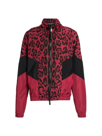 Shop Dolce & Gabbana Men's Leopard Print Nylon Sweatshirt In Leo Nero Frosso