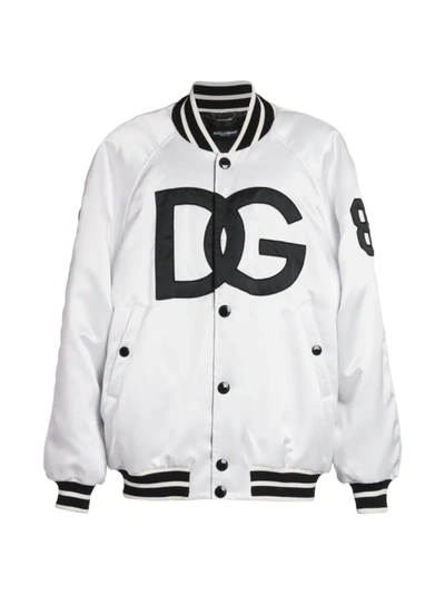 Shop Dolce & Gabbana Men's Polyester Oversize Bomber Jacket In Bianco