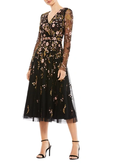 Shop Mac Duggal Women's Embroidered Floral Midi Dress In Black Multi